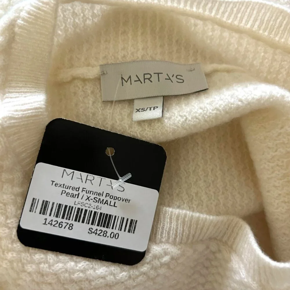 NWT 100% Cashmere Basketweave Short Sleeve Mock Turtleneck Cream Sweater Sz S
